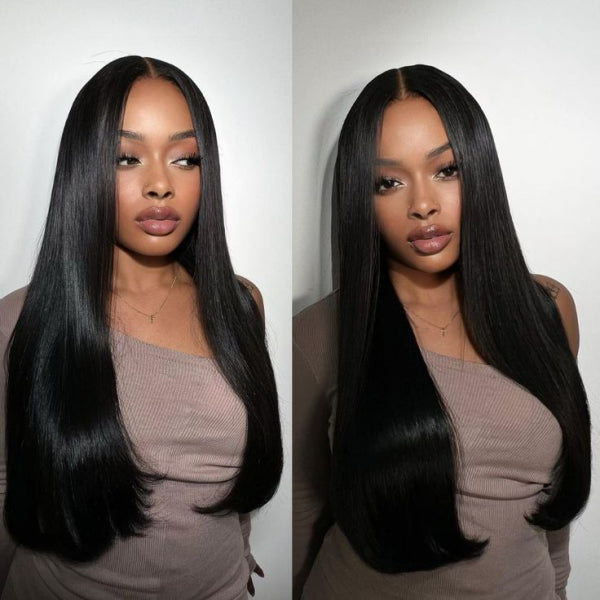 Boruihair 250% Density Pre Plucked Glueless Straight Wig with V-part or U-part options, made from 100% human hair.